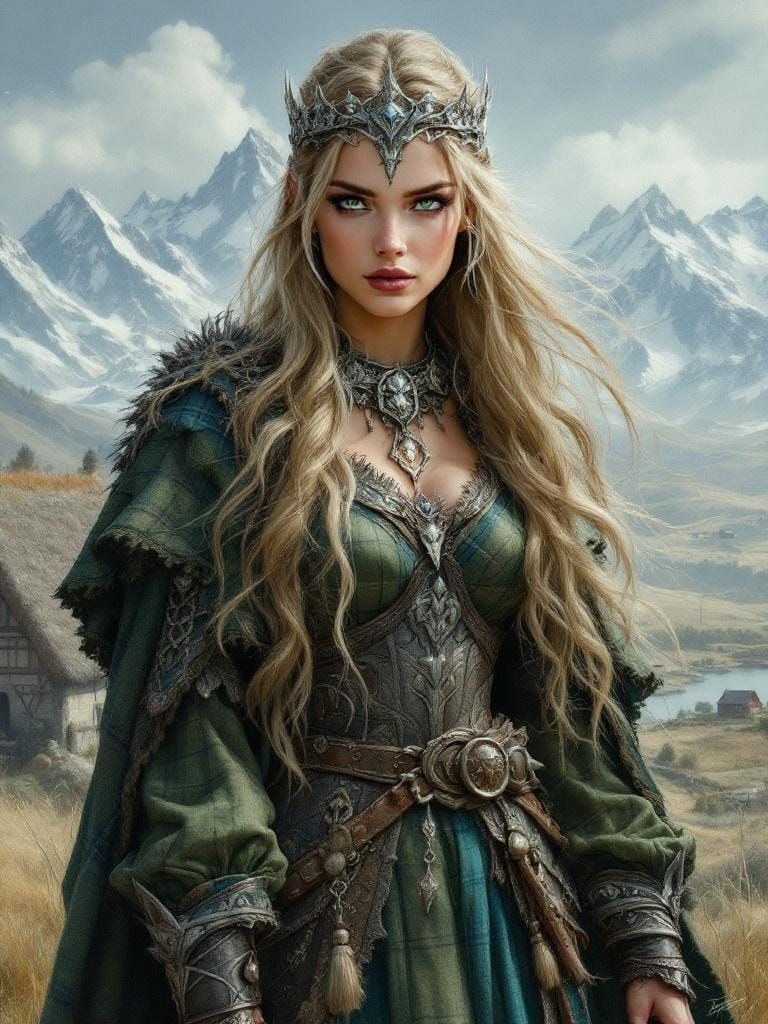 Viking Princess in Airbrush Fantasy Landscape