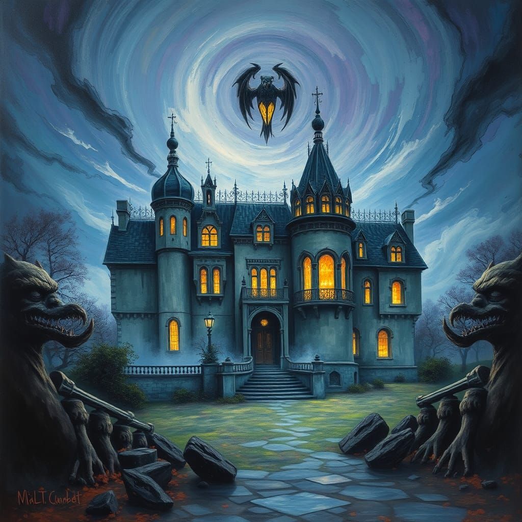 Ethereal Manor House in Gouache Style