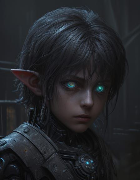 Surreal Cybernetic Elf in Dark Fantasy Style