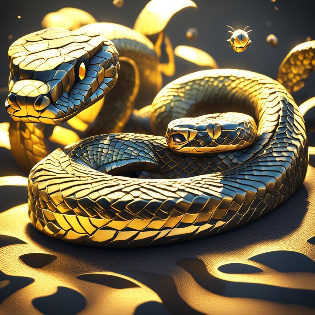 Mystical Golden Snake in 3D Shading