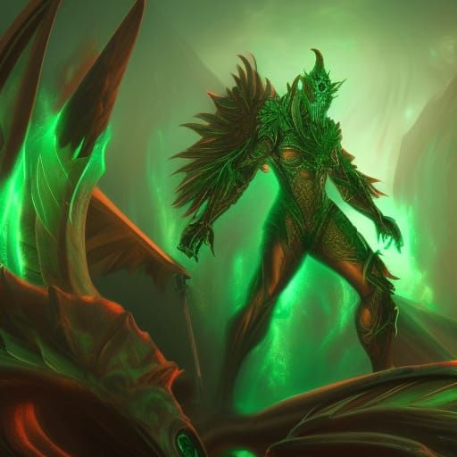 Emerald Demonic Warlord in Detailed Matte Painting Style