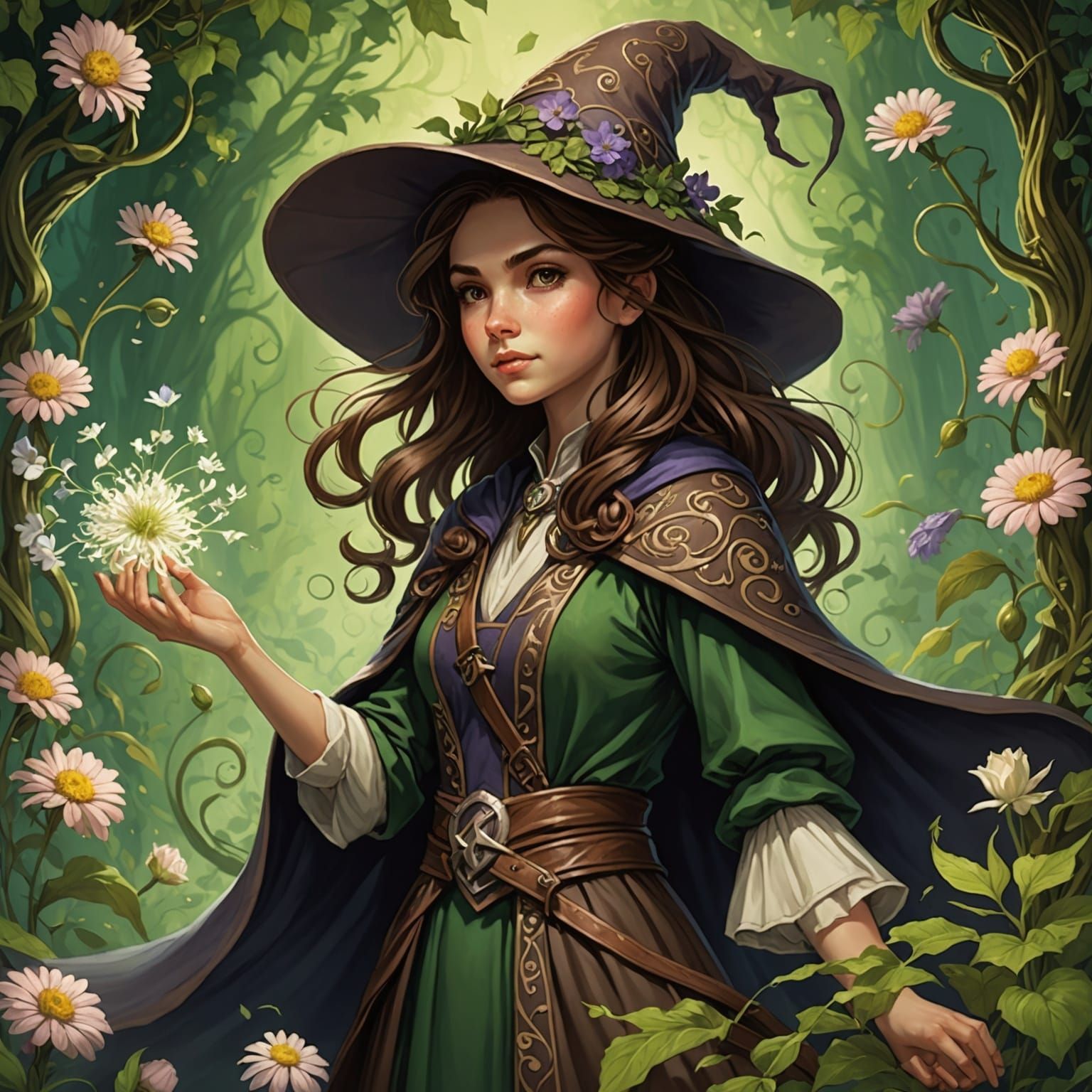 Anime Girl Wizard in Chiaroscuro Style