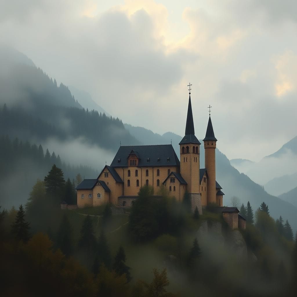 Mystical Romanian Church in Atmospheric Landscape