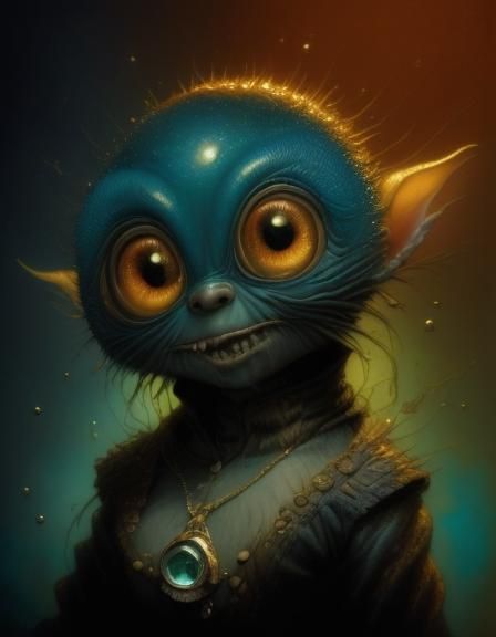 <lora:Ocular:1.0> Portrait of a caricature cartoon eerie small person with a witching smile and large focused realistic ...