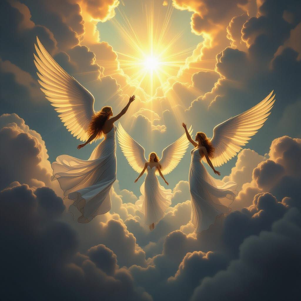 Majestic Angels Ascend Through Divine Light