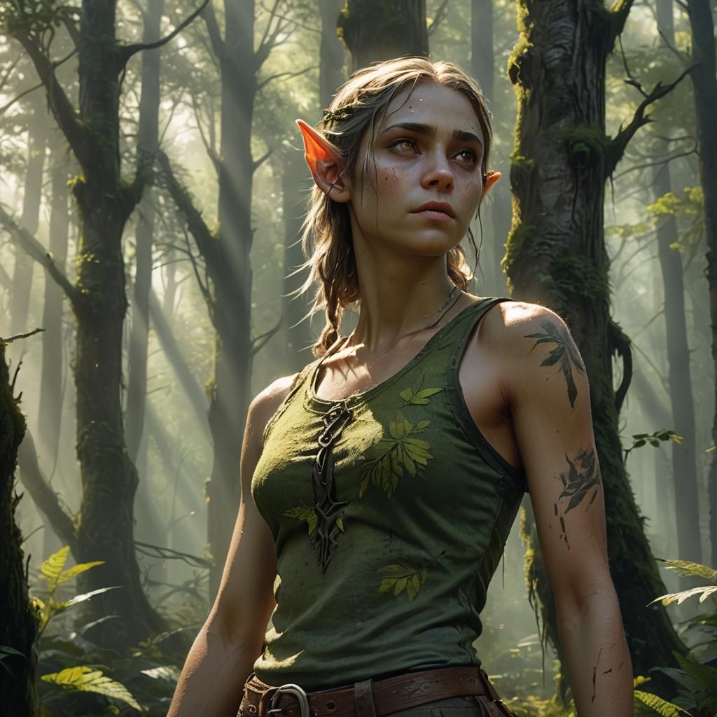 Elf Girl in Misty Forest: A Matte Painting