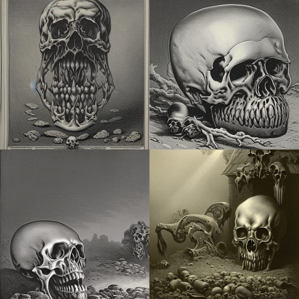 Detailed Sugar Skull in Dark Engraving Style