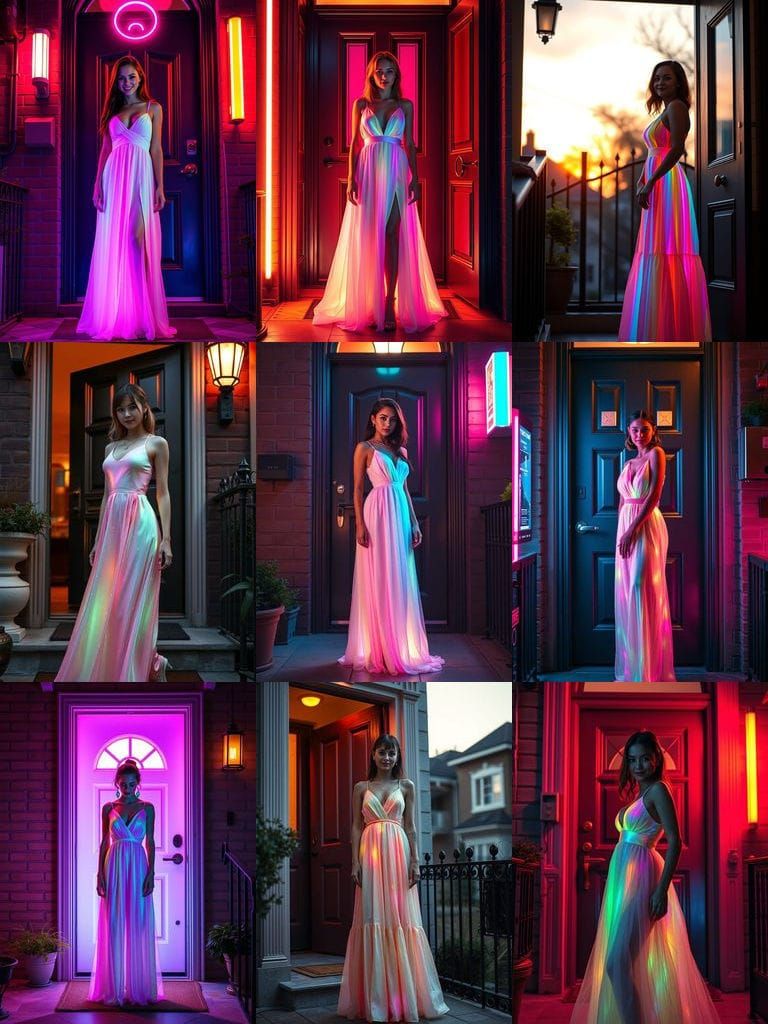 Sunrise Cyberpunk Portrait of a Girl in Neon Dress