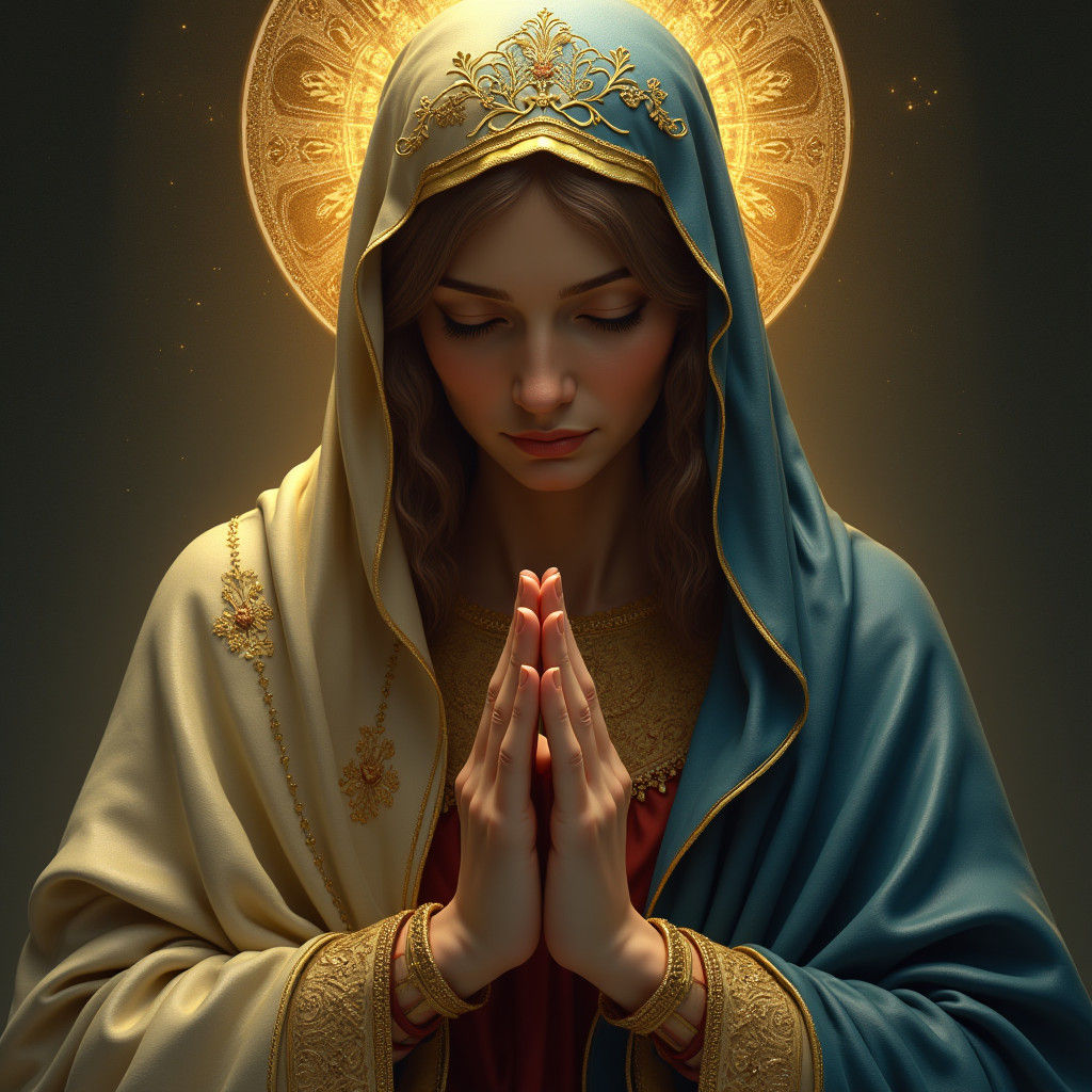 Mother of God Portrait in Golden Lighting
