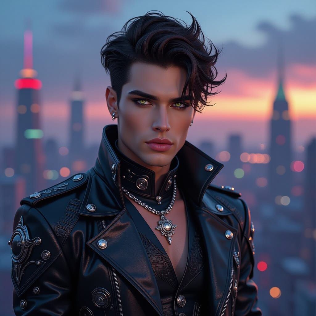 Cyberpunk Fashion Designer in Art Nouveau Style