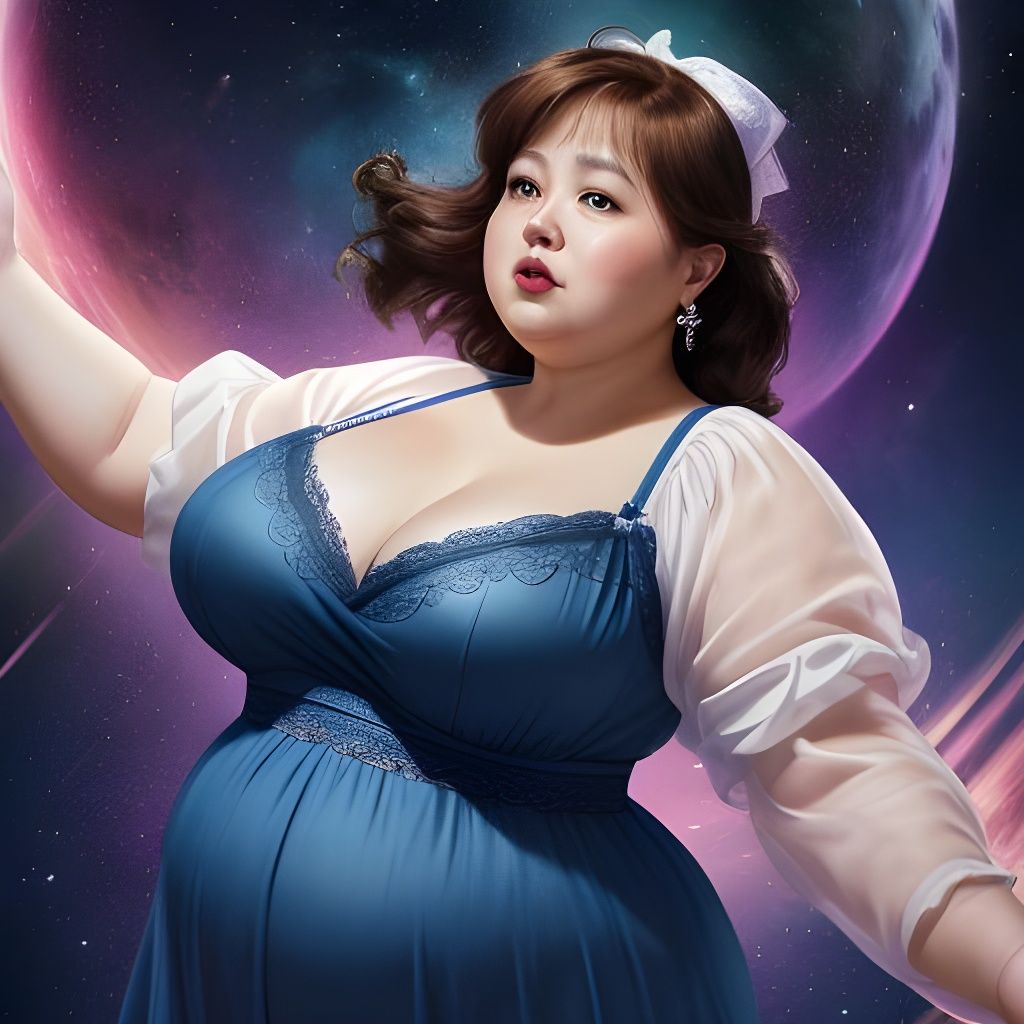 Curvy Woman Floating in Space: Hyperrealistic Art