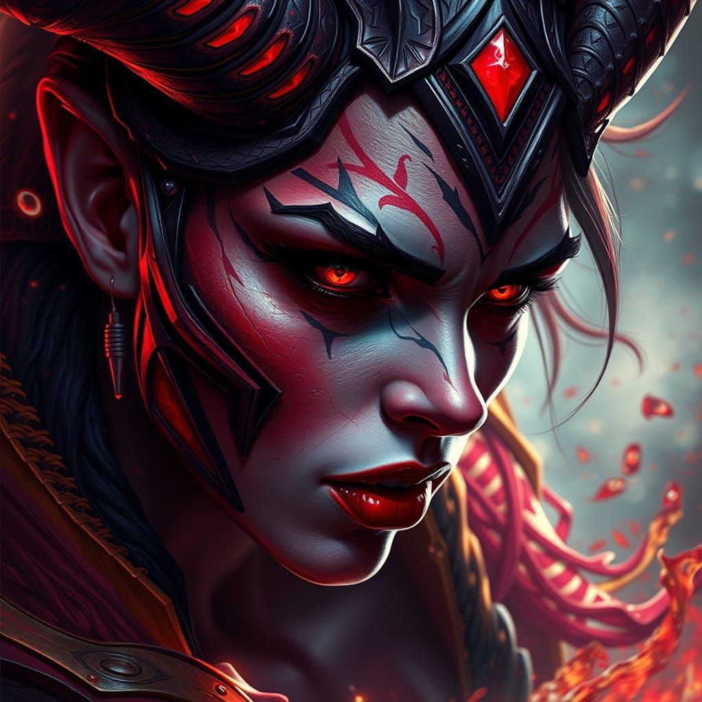 Detailed Demoness in Splash Art Style
