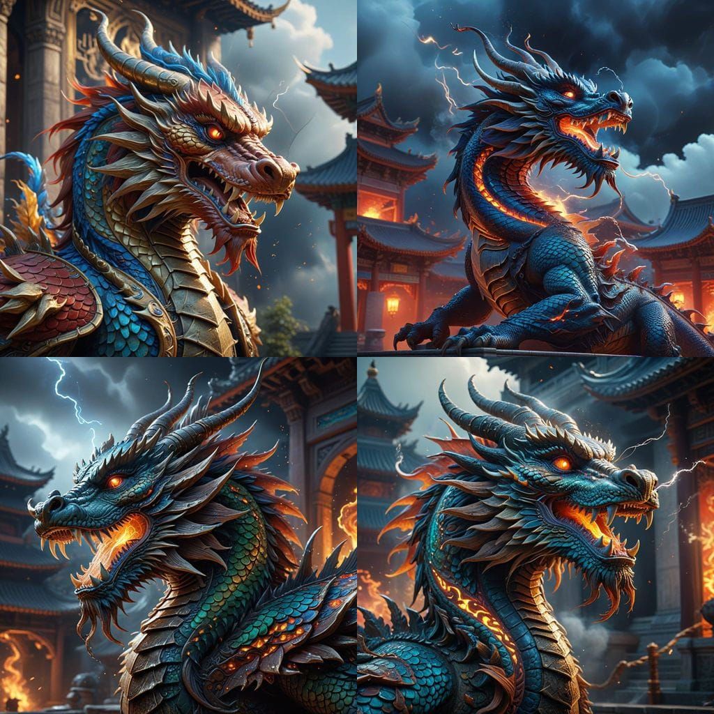 Mystical Chinese Dragon Swirls Around Imperial Palace in Vib...