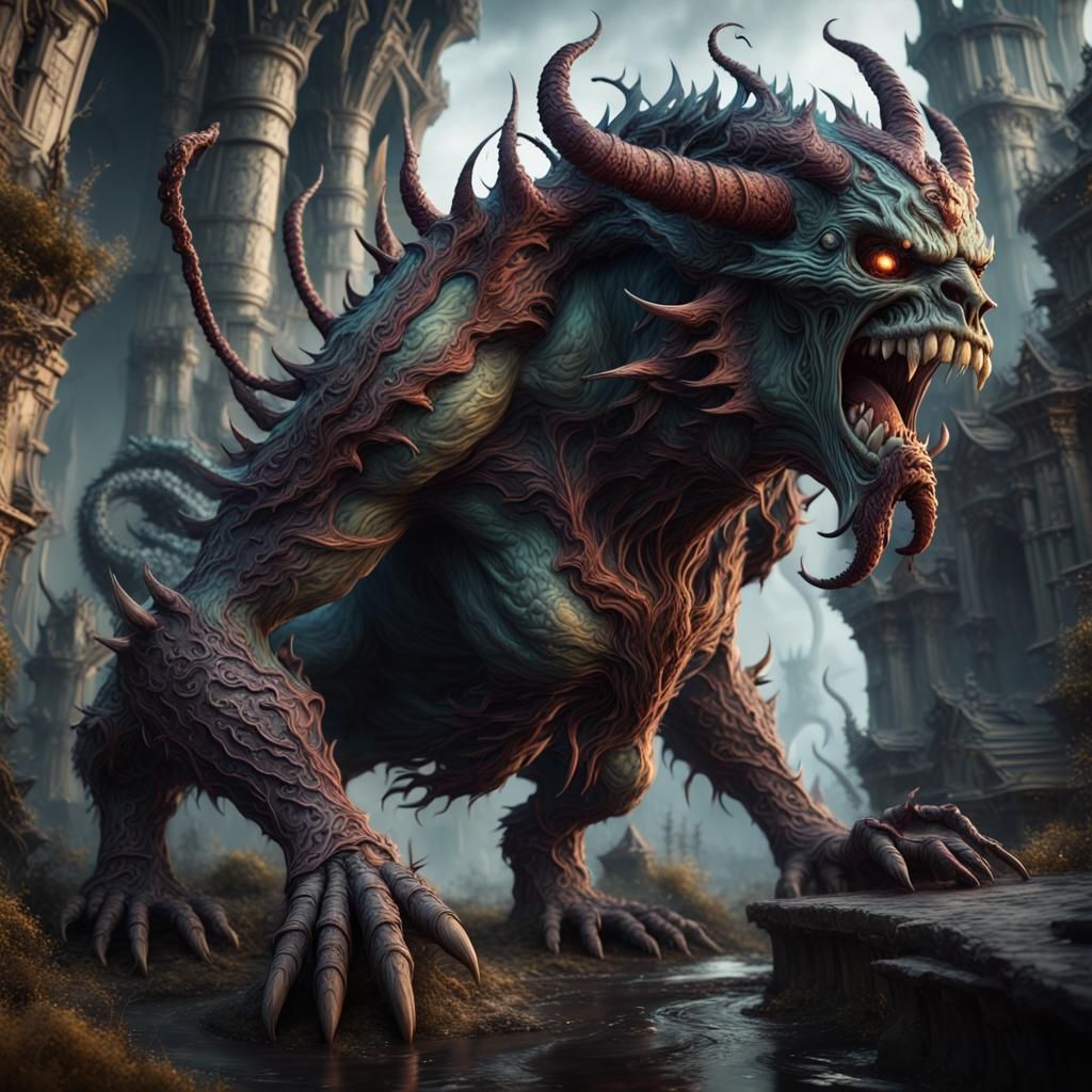Menacing Evil Legendary Creature in Detailed Matte Painting