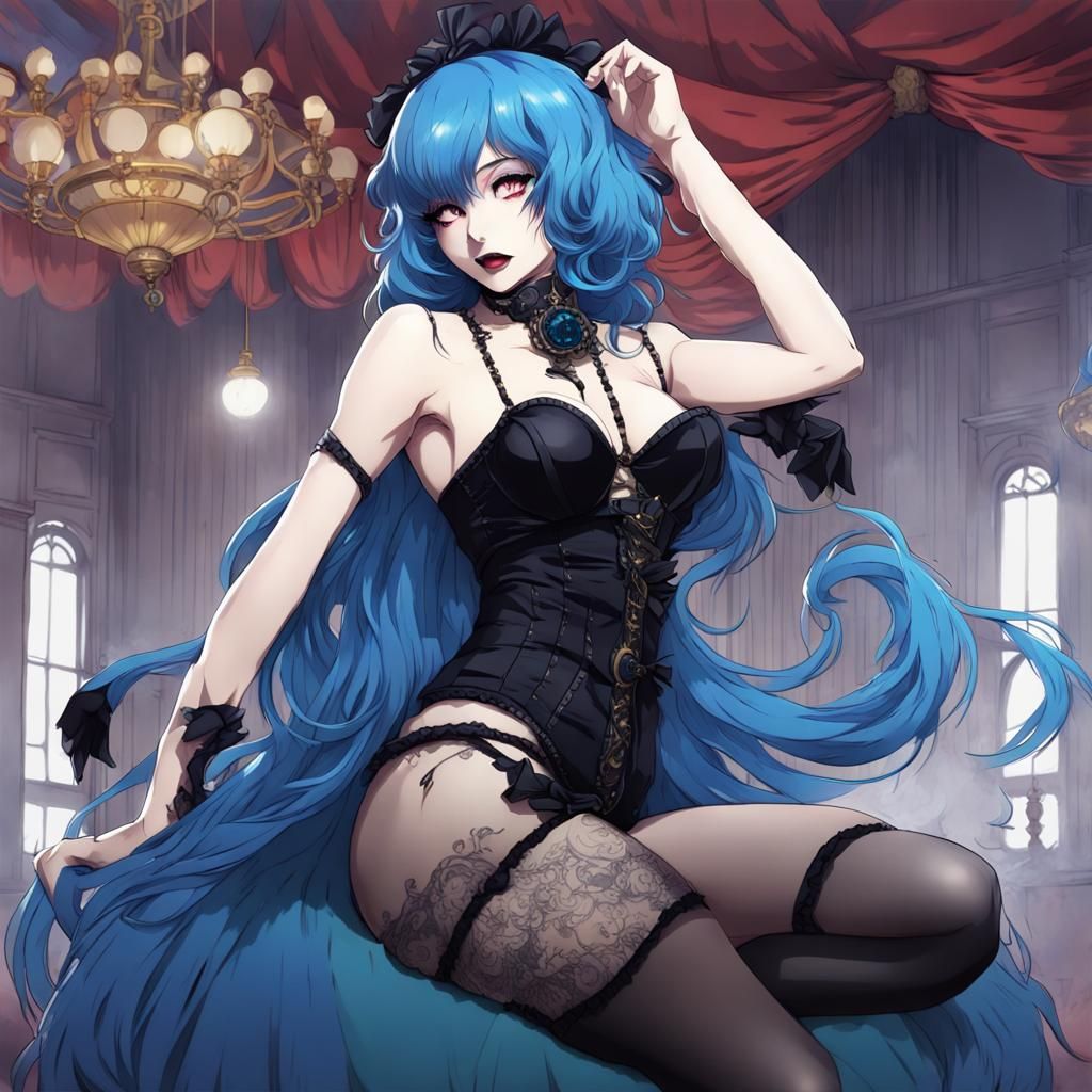 Blue-Haired Goth Burlesque Performer: Anime Style
