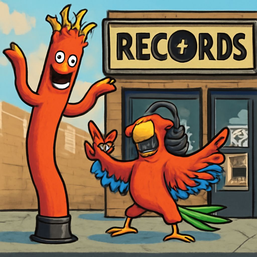 Parrot and Tube Man Rock Out at Record Store