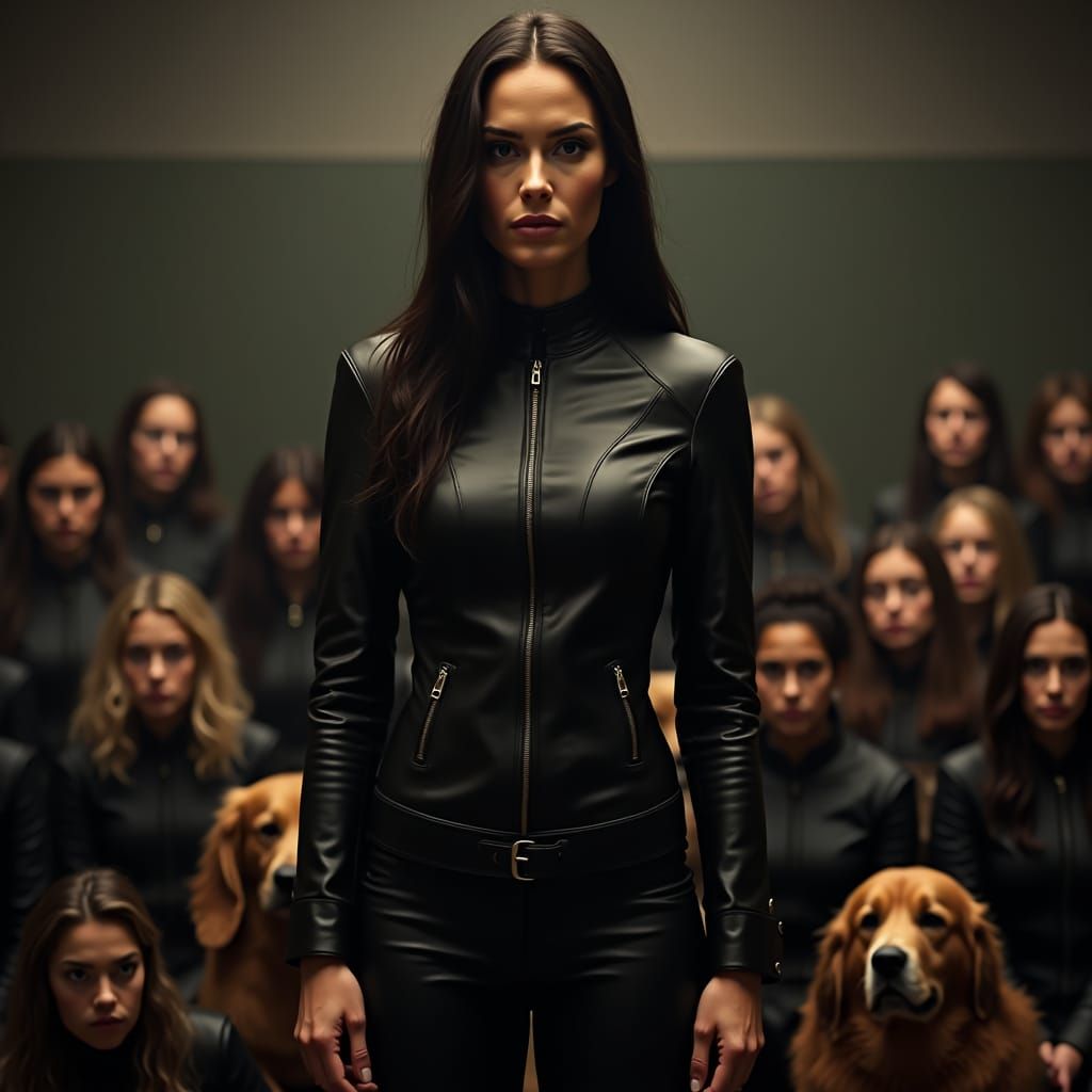 Leather-Clad Teacher in Moody Cinematic Classroom