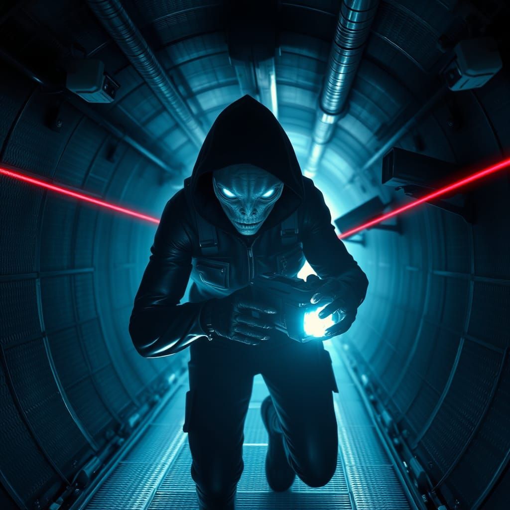 Human Government Building Infiltration in Cyberpunk Style