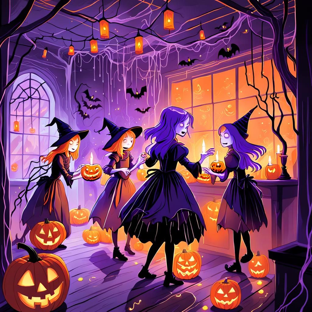 Eerie Halloween Night: Whimsical Ghosts and Goblins