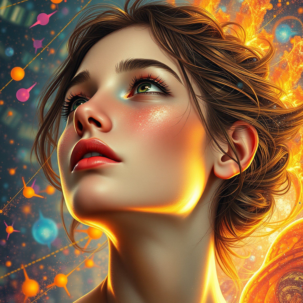 Ethereal Woman's Cosmic Ascension in Digital Art Style