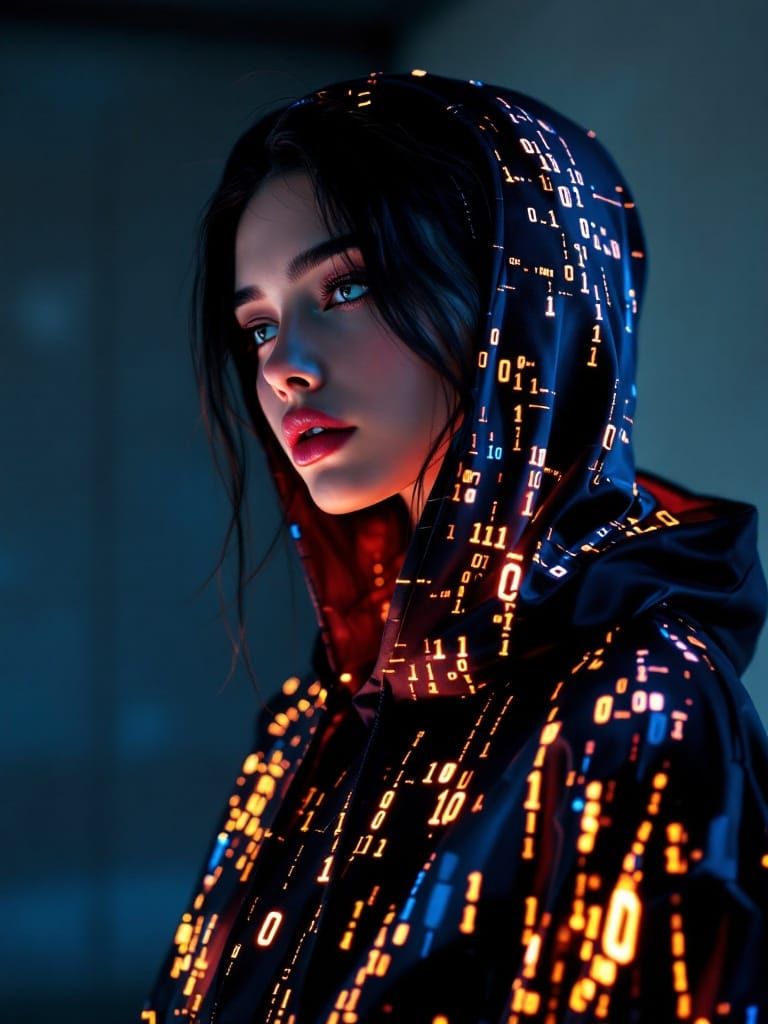 Ethereal Cyber Portrait of Contemplative Woman