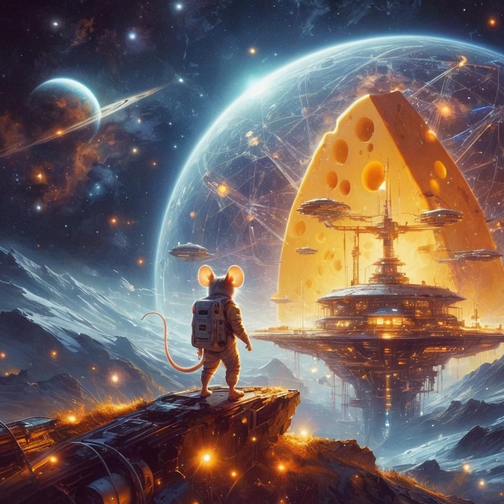 Mouse Astronaut on Space Station, Syd Mead Style