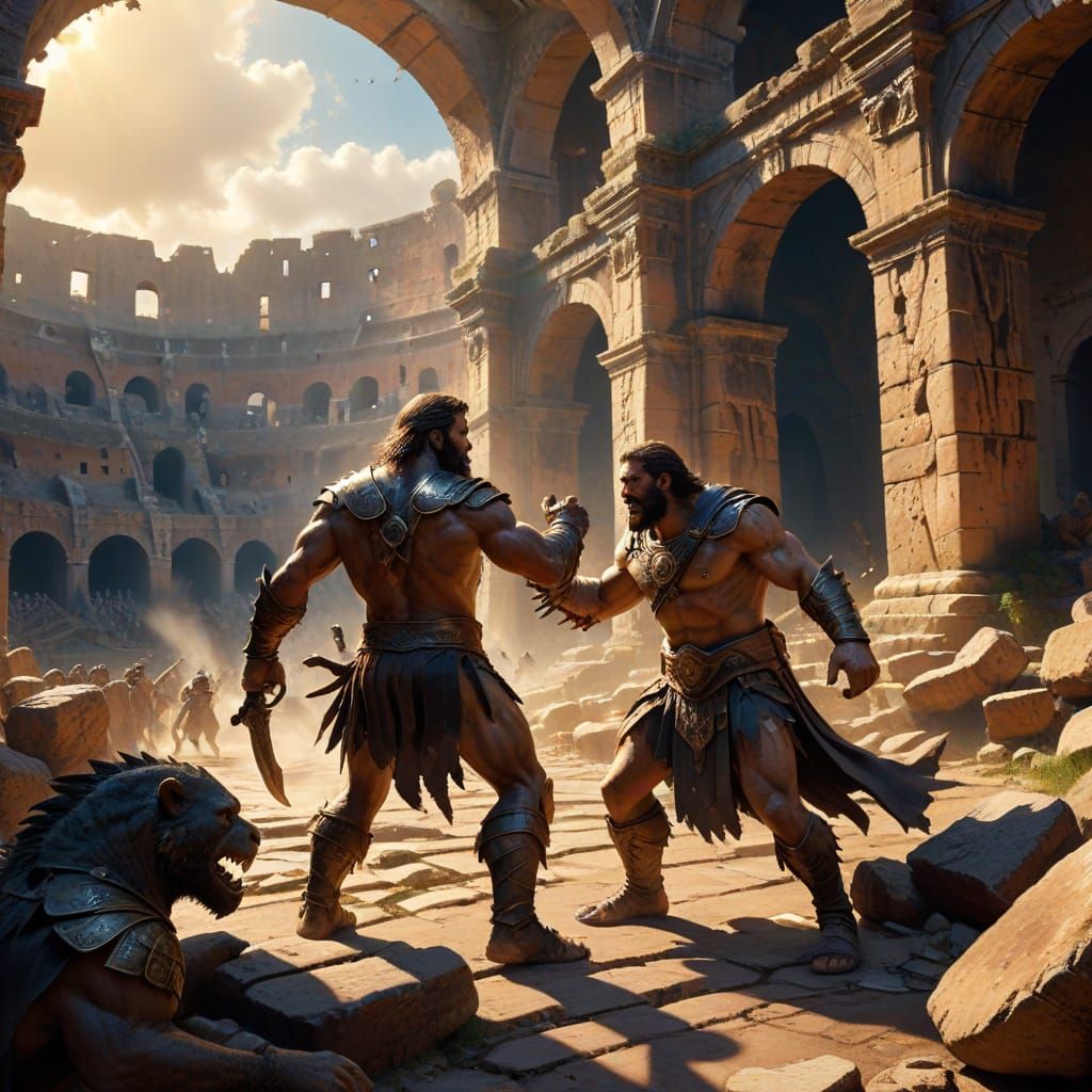 Epic Wizard Battles a Fearsome Monster in the Ancient Coloss...