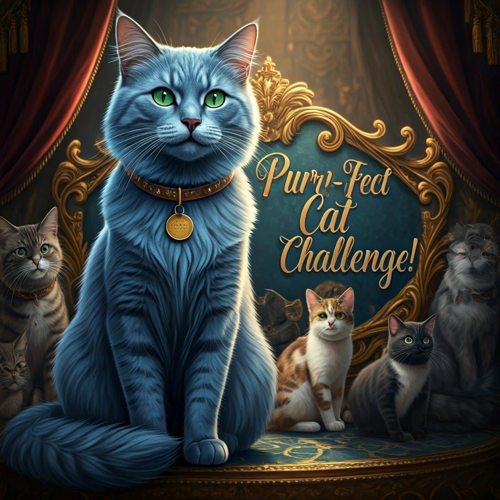 Majestic Blue Cat in Baroque Feline Ensemble