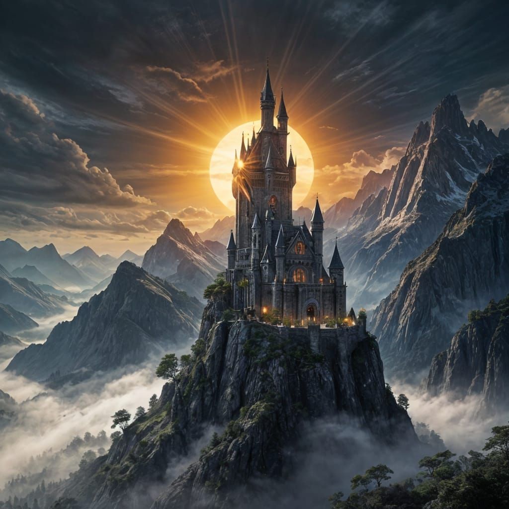 Epic Mountain Castle at Sunrise