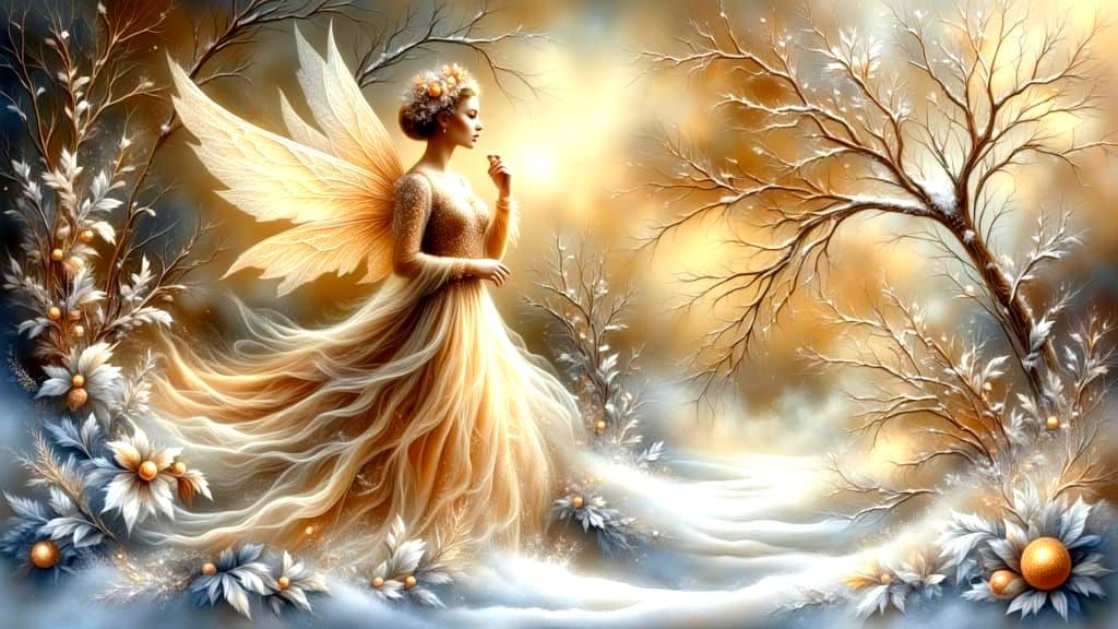 Vaporwave Biomorphic Winter Fairy in Crinkled Metallics