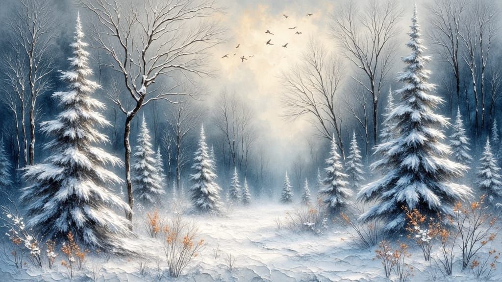 Scandinavian Winter Forest as Aged Pastel Painting