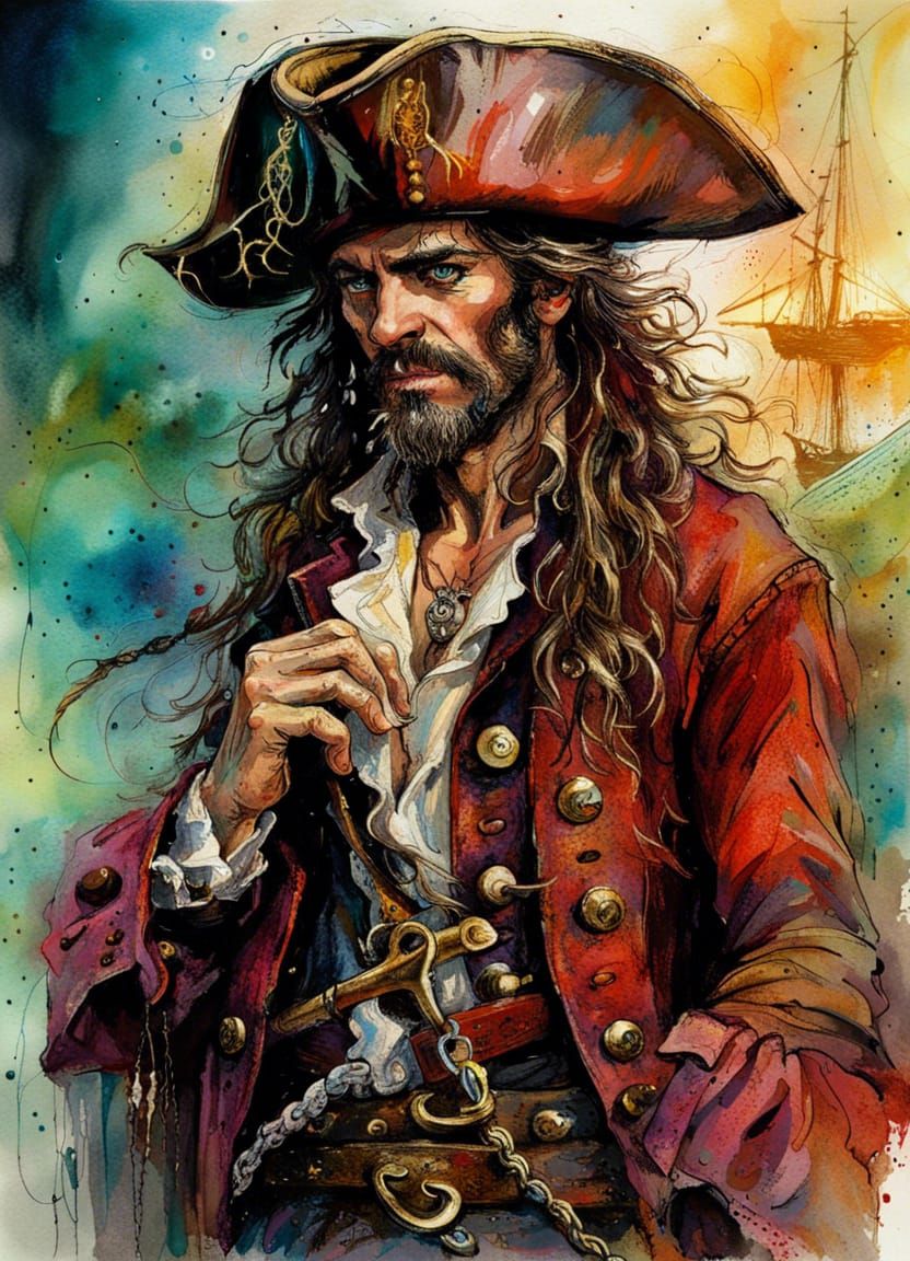 Pirate Captain Hook in Moody Nautical Scene