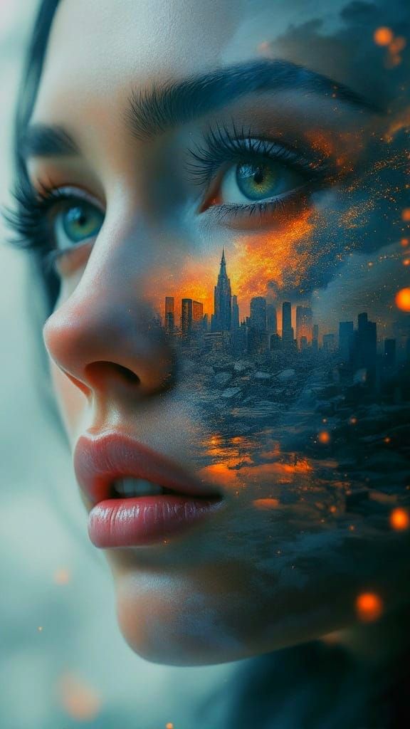 Woman with Astonishing Eyes Gazes into Futuristic Future