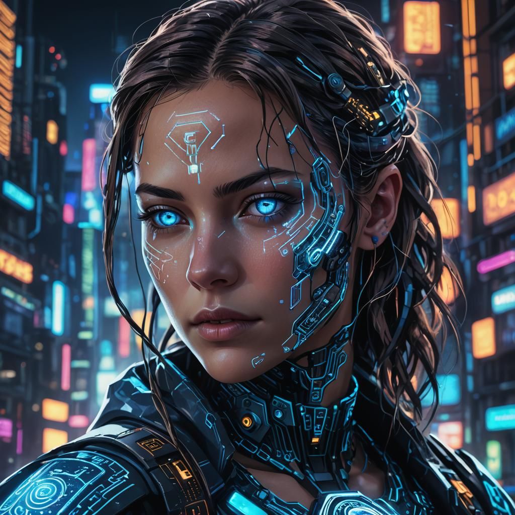 Cyberpunk Portrait Holding Holographic Crypto Coin