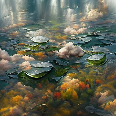 Forest Pond Reflecting Clouds, Oil Painting