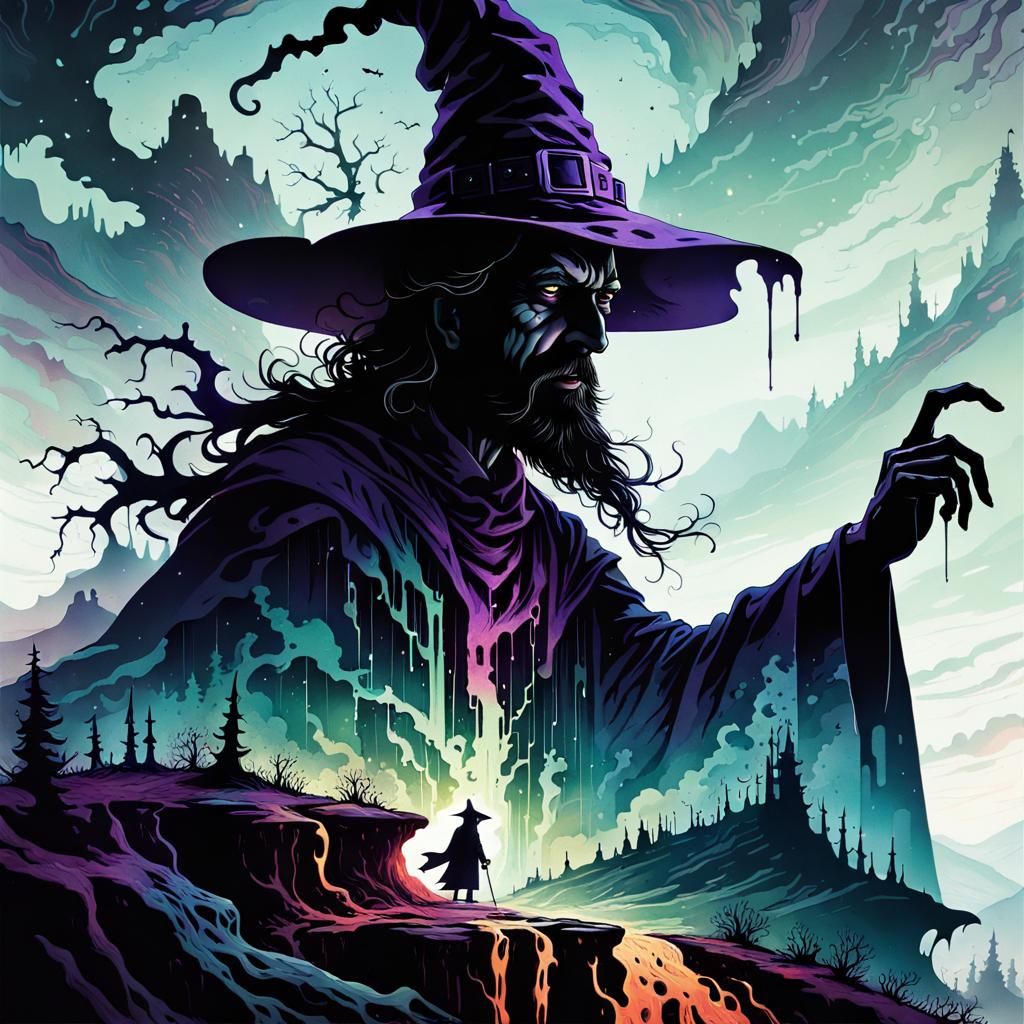 Evil Wizard Silhouette Reveals Spooky Valley Landscape