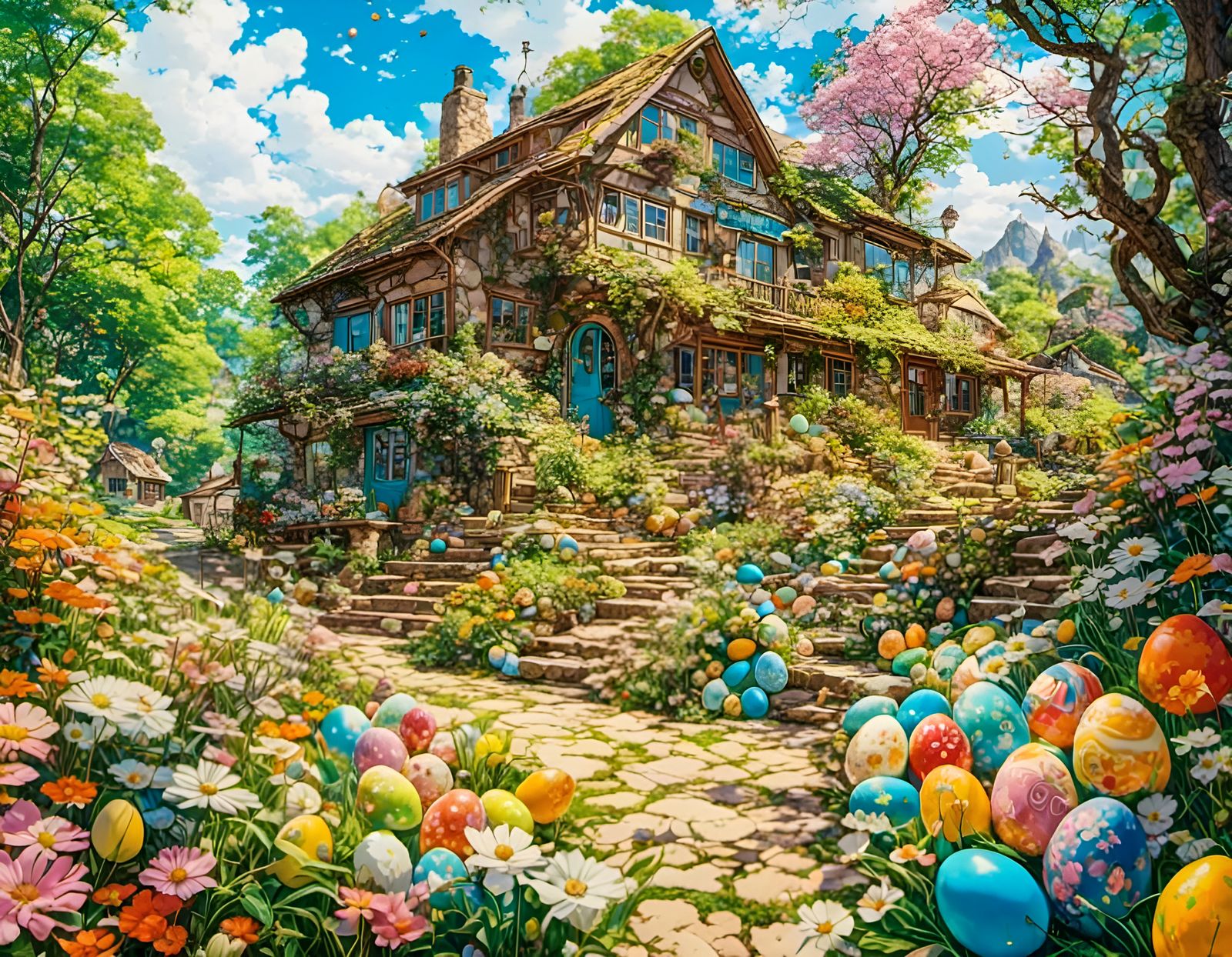 Vibrant Easter Egg Mosaic in Gouache Style