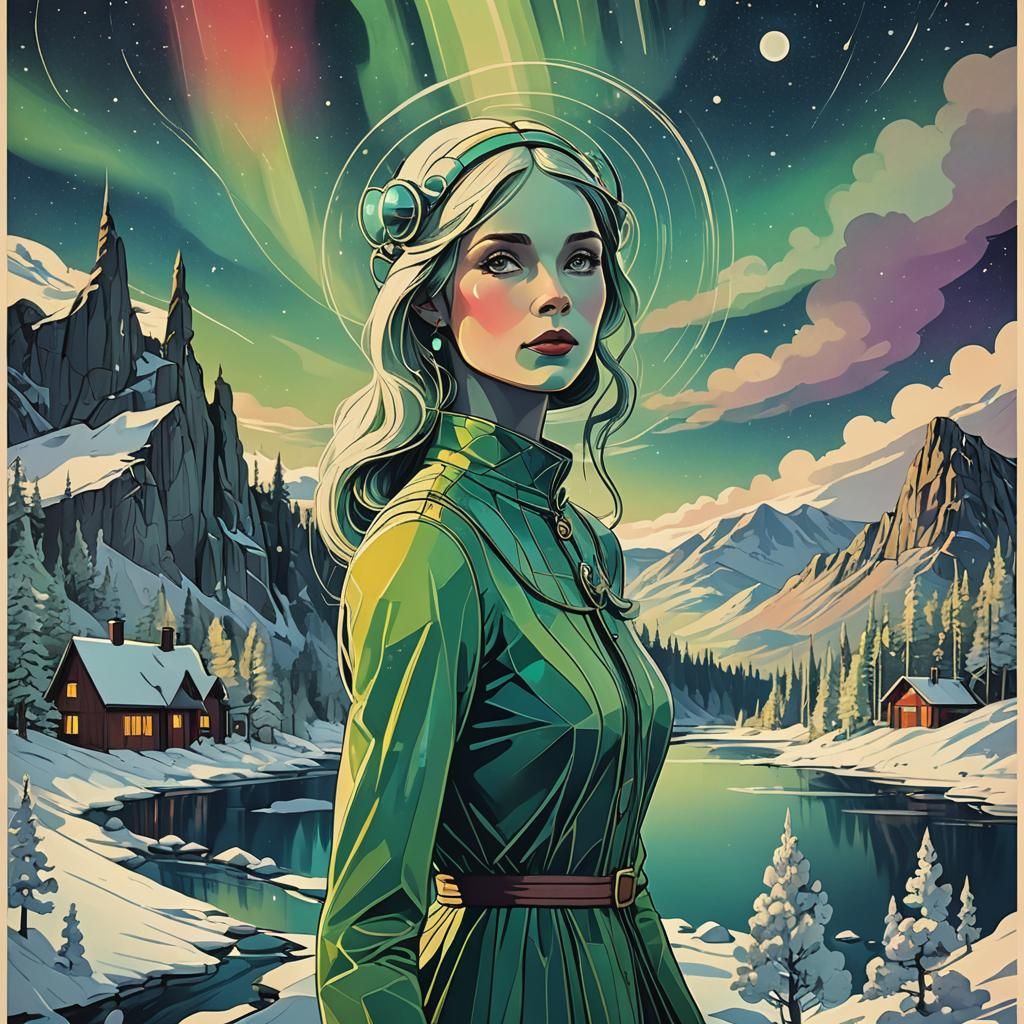 Vintage Travel Poster: Aurora Borealis in Scandinavia