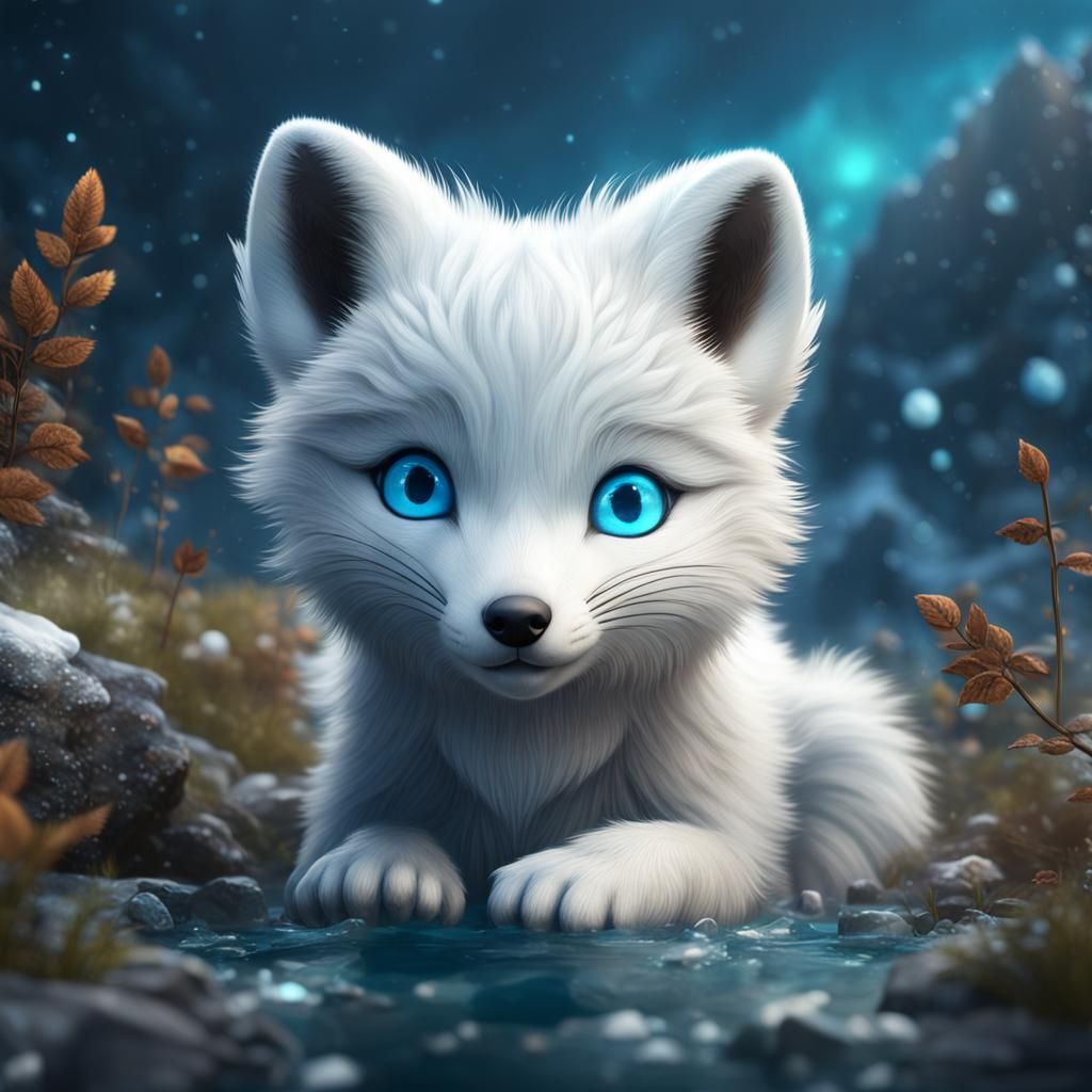 Playful Arctic Fox Cub in Detailed Digital Painting