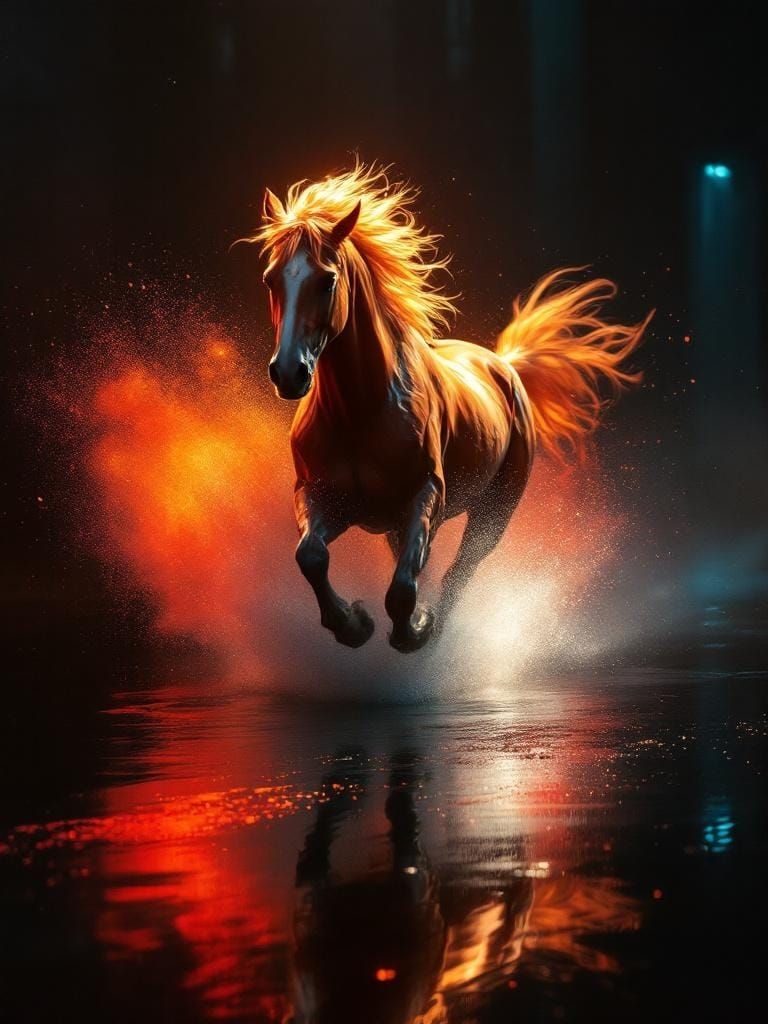 Horse Running Free in Style of Van Dongen and Sargent