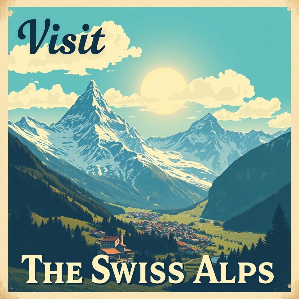Vintage 1950s Swiss Alps Travel Poster