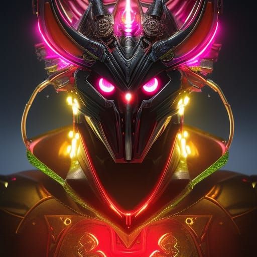 Cyborg Demon with LED Cloak: Digital Art