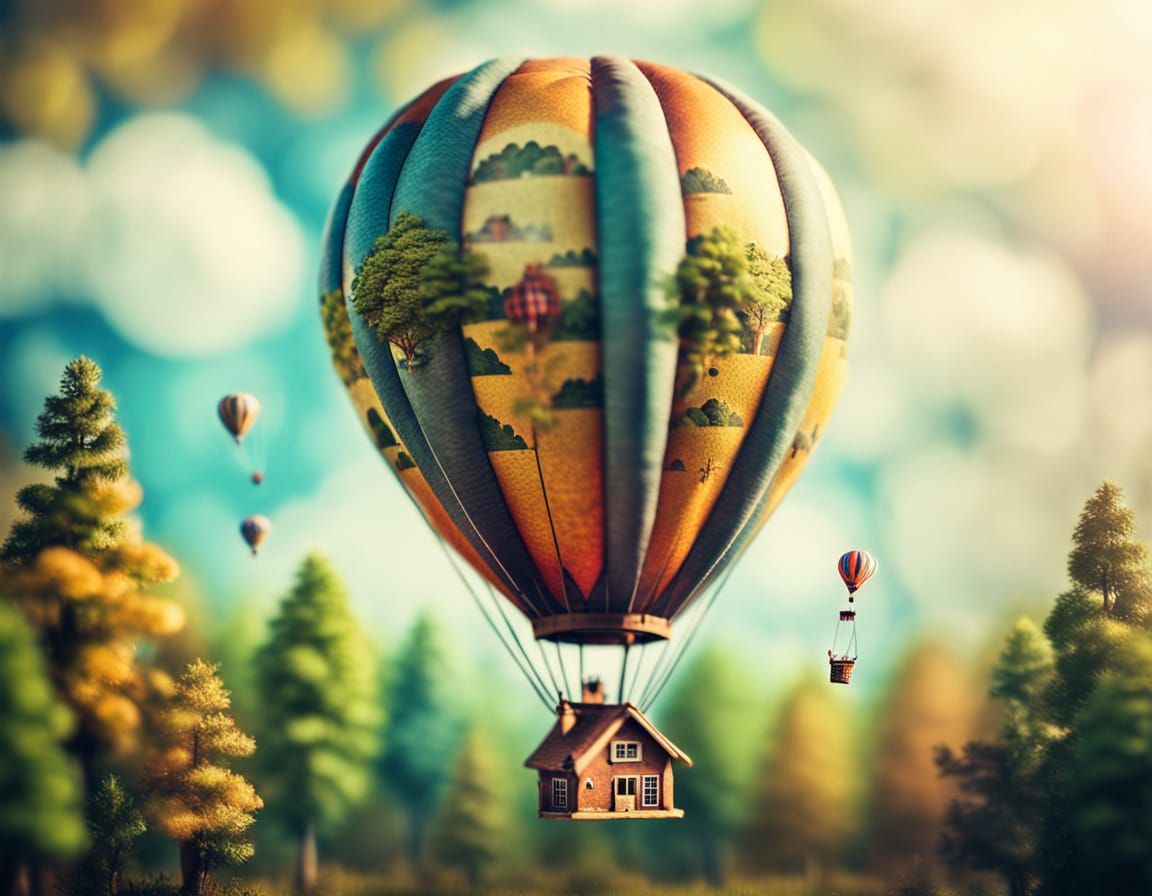 Vintage Hot Air Balloon Flight in Miniature Style