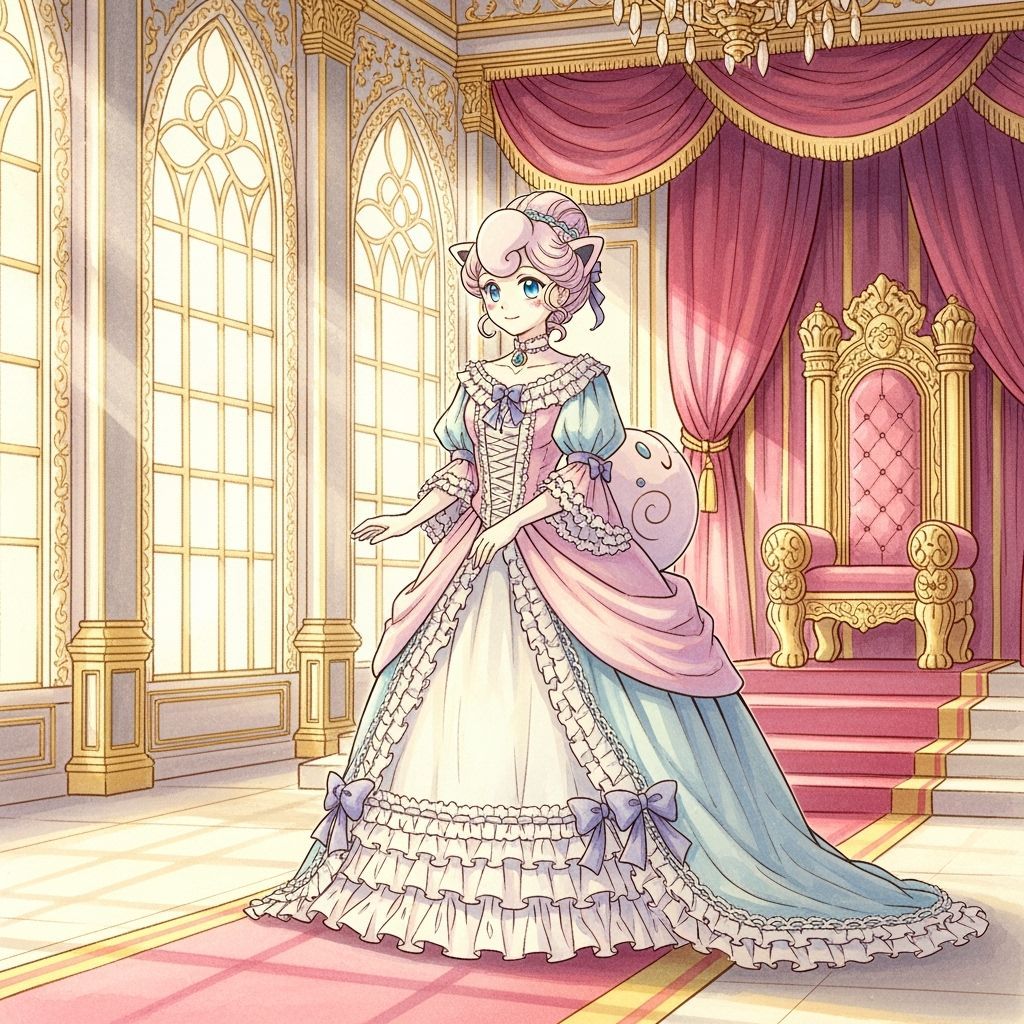 Jigglypuff in Victorian Throne Room, Watercolor Style