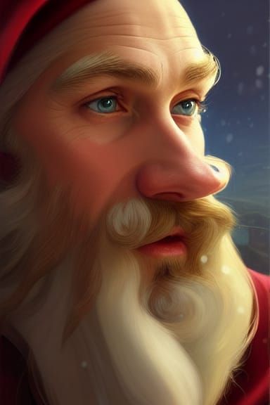 Young Santa Claus Portrait in Hyperdetailed Digital Art