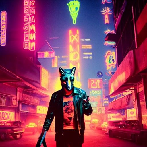 Neon Cyberpunk Fox Mask in Miami