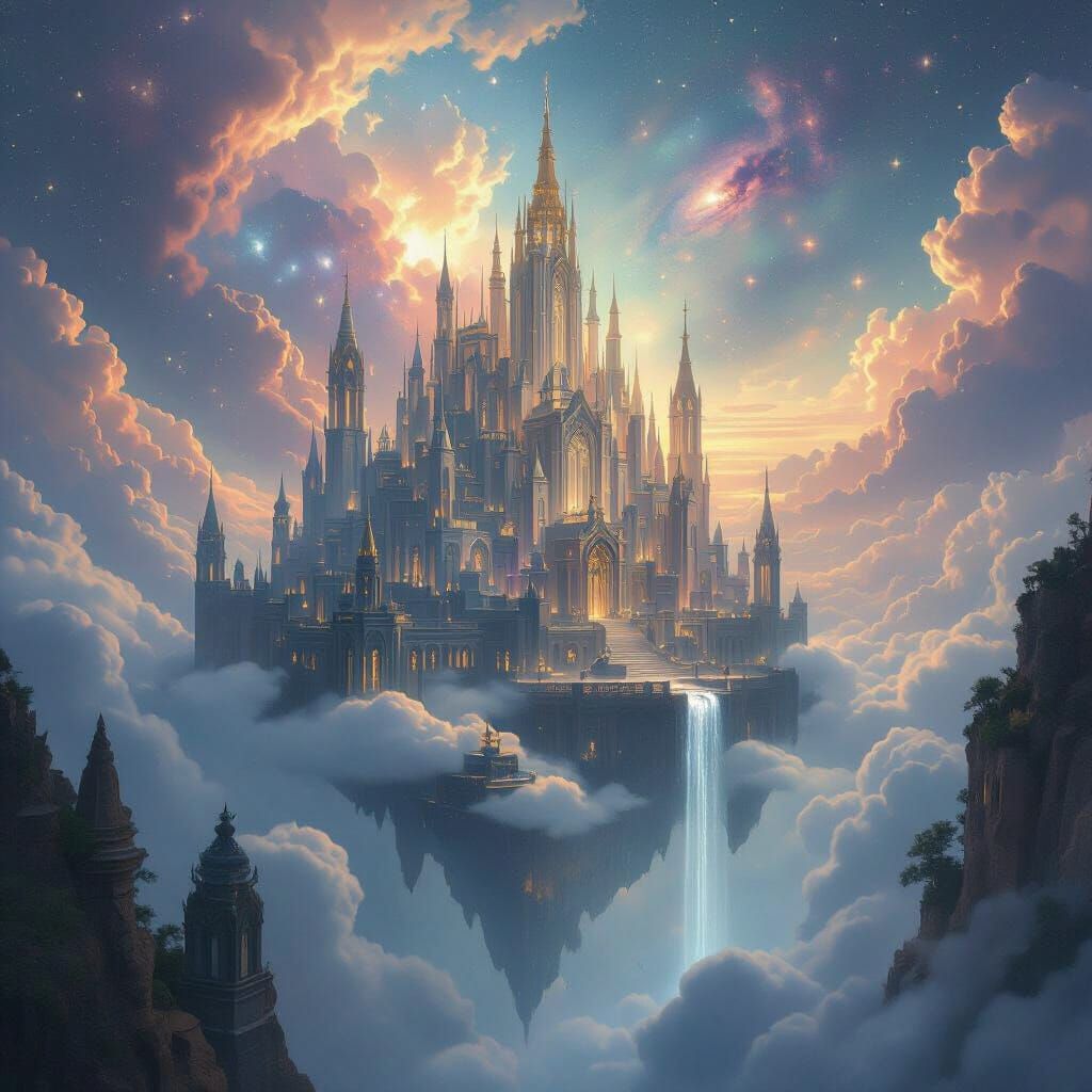 Ethereal City in Clouds as Digital Painting