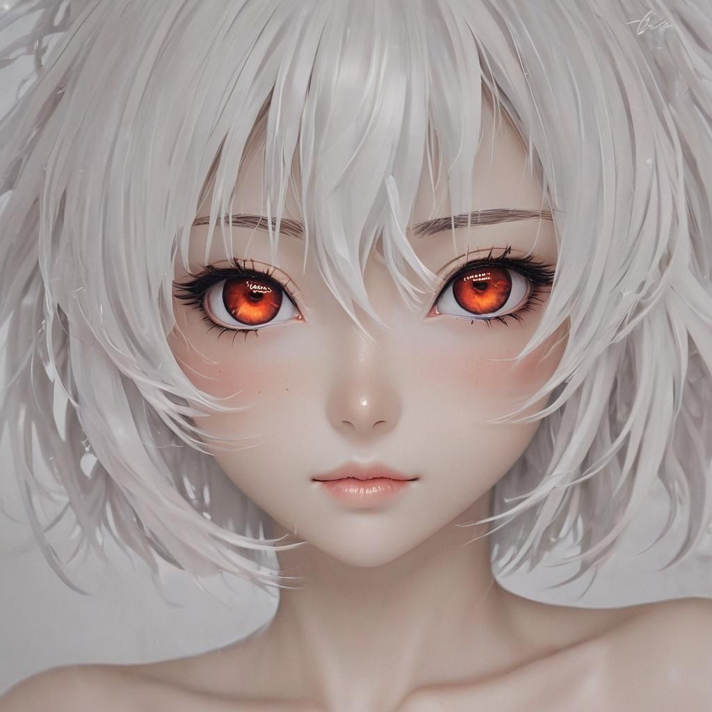 Anime Girl with Red Eyes in Manga Style