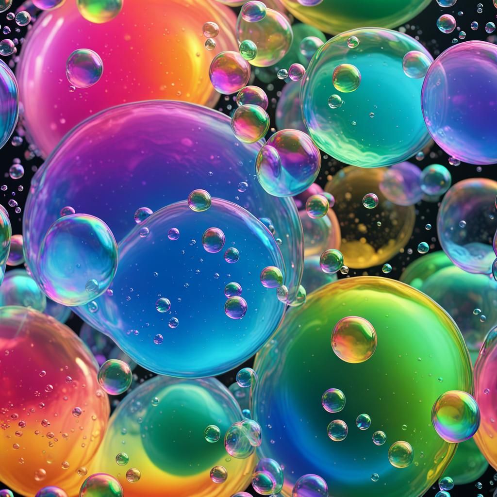 Iridescent Rainbow Soap Bubbles on Black Background