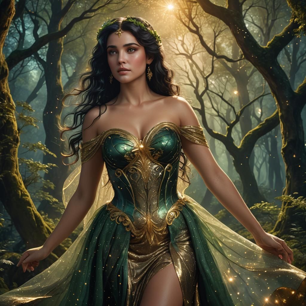 Aphrodite in Starry Forest: Fantasy Digital Art